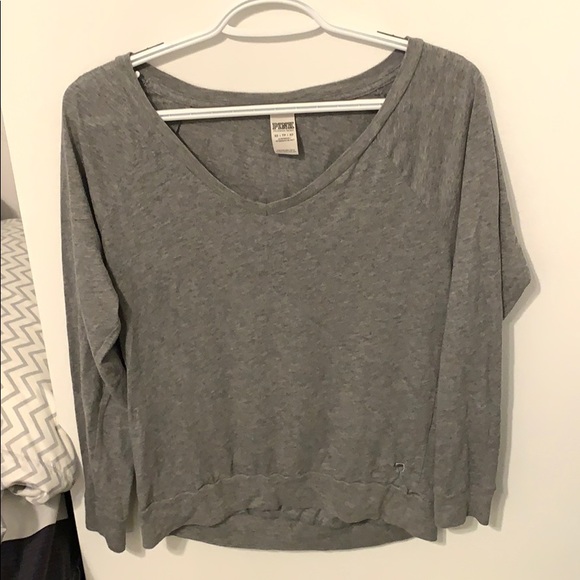PINK gray long sleeve top - Picture 1 of 3